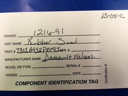 Dassault Falcon Rubber Seal P/N  7301B452PRF91 (1216-91)