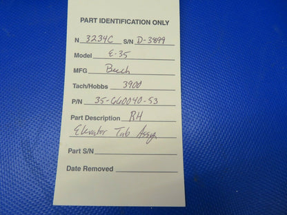 Beech E-35 Bonanza Elevator Tab Assy RH P/N 35-660040-53 (0521-821)