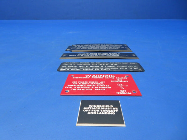 Beech 95-B55 Baron Placard P/N 58-324043-428 LOT OF 5 (0623-331)