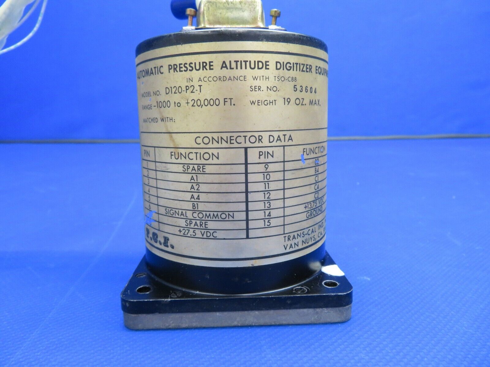 Trans-Cal Pressure Altitude Digitizer P/N D-120-P2-T Piper PA-28-235 (0121-326)