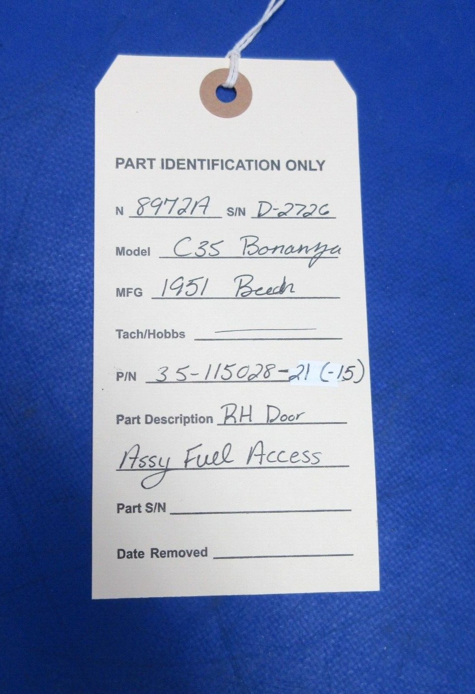 Beech C-35 Bonanza RH Door Assy Fuel Access P/N 35-115028-21 (1023-866)