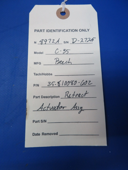 Beech C-35 Bonanza Retract Actuator Assy P/N 35-810080-602 CORE (1023-280)