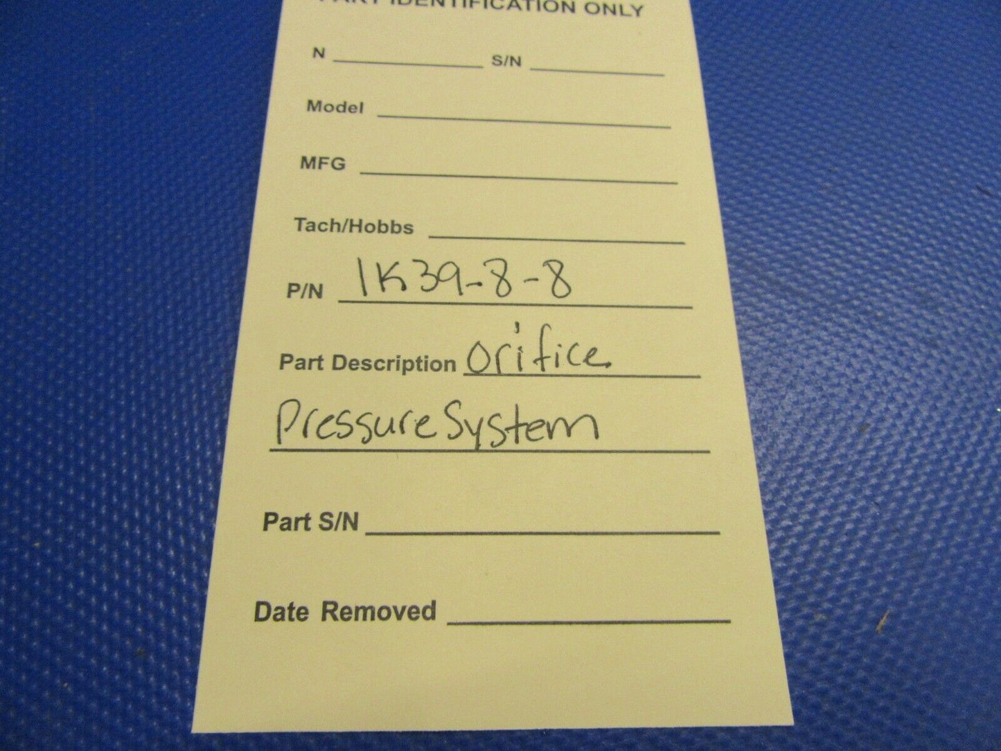 Orifice Pressure System P/N 1K39-8-8 (0921-389)