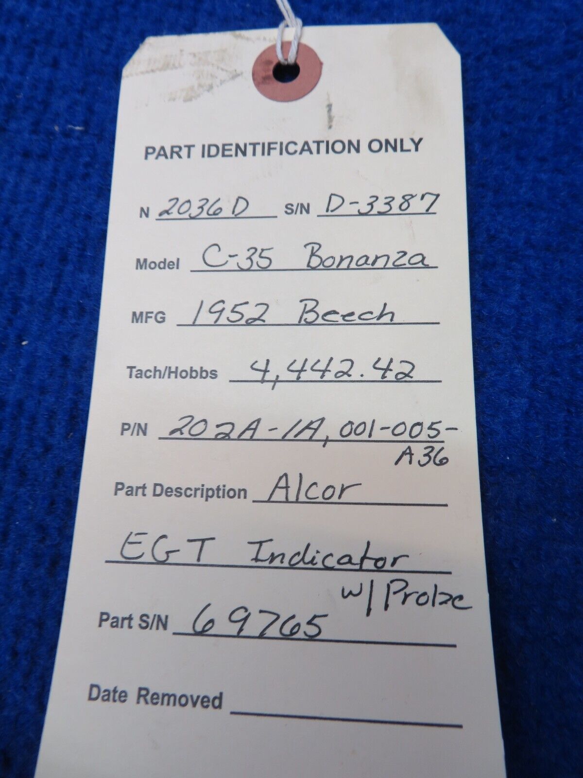 Beech C-35 Bonanza Alcor EGT Indicator w/Probe P/N 202A-1A (0722-05)