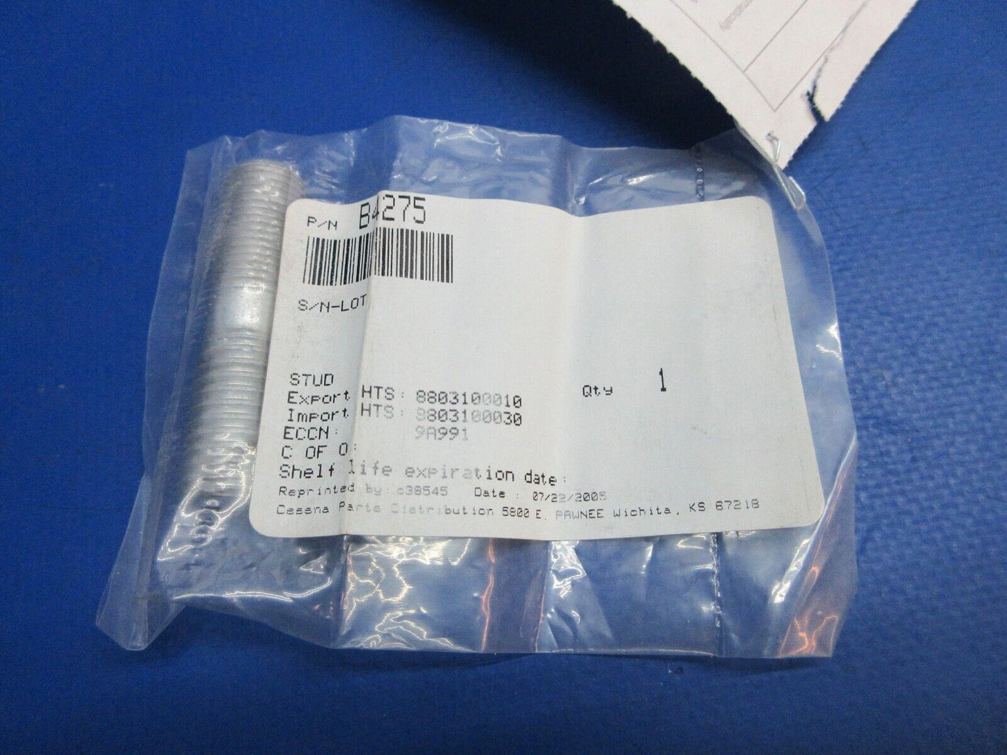 McCauley Threaded Propeller Stud w/ 8130 P/N B4275, B-4275 NOS (0523-445)