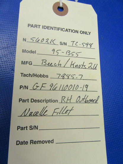 Beech 95-B55 Baron Knots 2U RH Otbd Nacelle Fillet P/N GF 96-110010-19 (0620-235