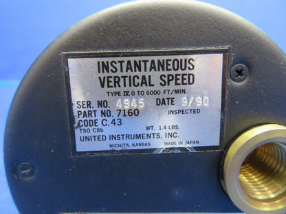 United Instruments Instantaneous Vertical Speed P/N 7160 C.43 (0720-489)