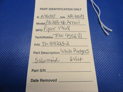 Piper Arrow White Rodgers Solenoid 6 Volts P/N 71-109225-2 (0621-529)
