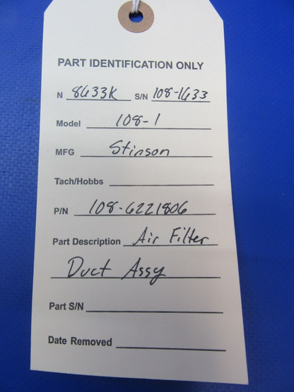 Stinson 108 Series Air Filter Duct Assy P/N 108-6222806 (0823-42)