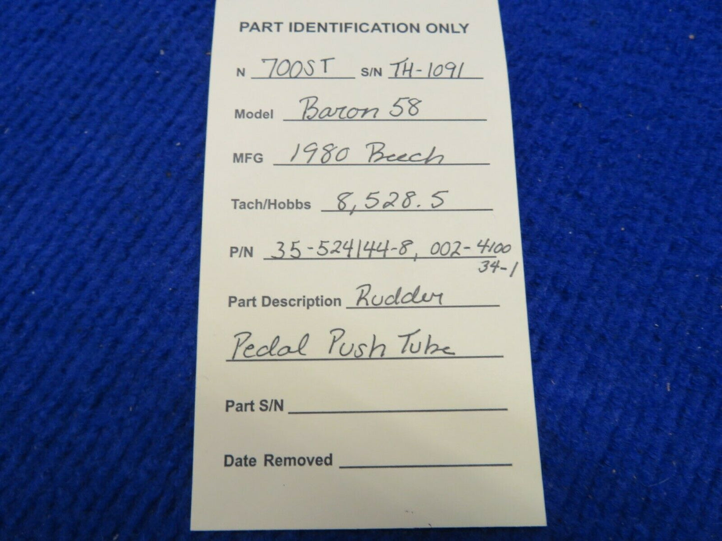 Beech 58 Baron Rudder Pedal Push Tube P/N 35-524144-8, 002-410034-1 (0322-570)