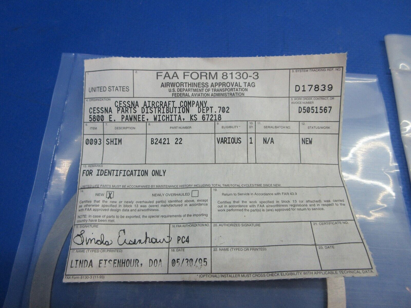 McCauley Threaded Propeller Shim w/ 8130 LOT OF 7 P/N B2421-22 NOS (0523-410)