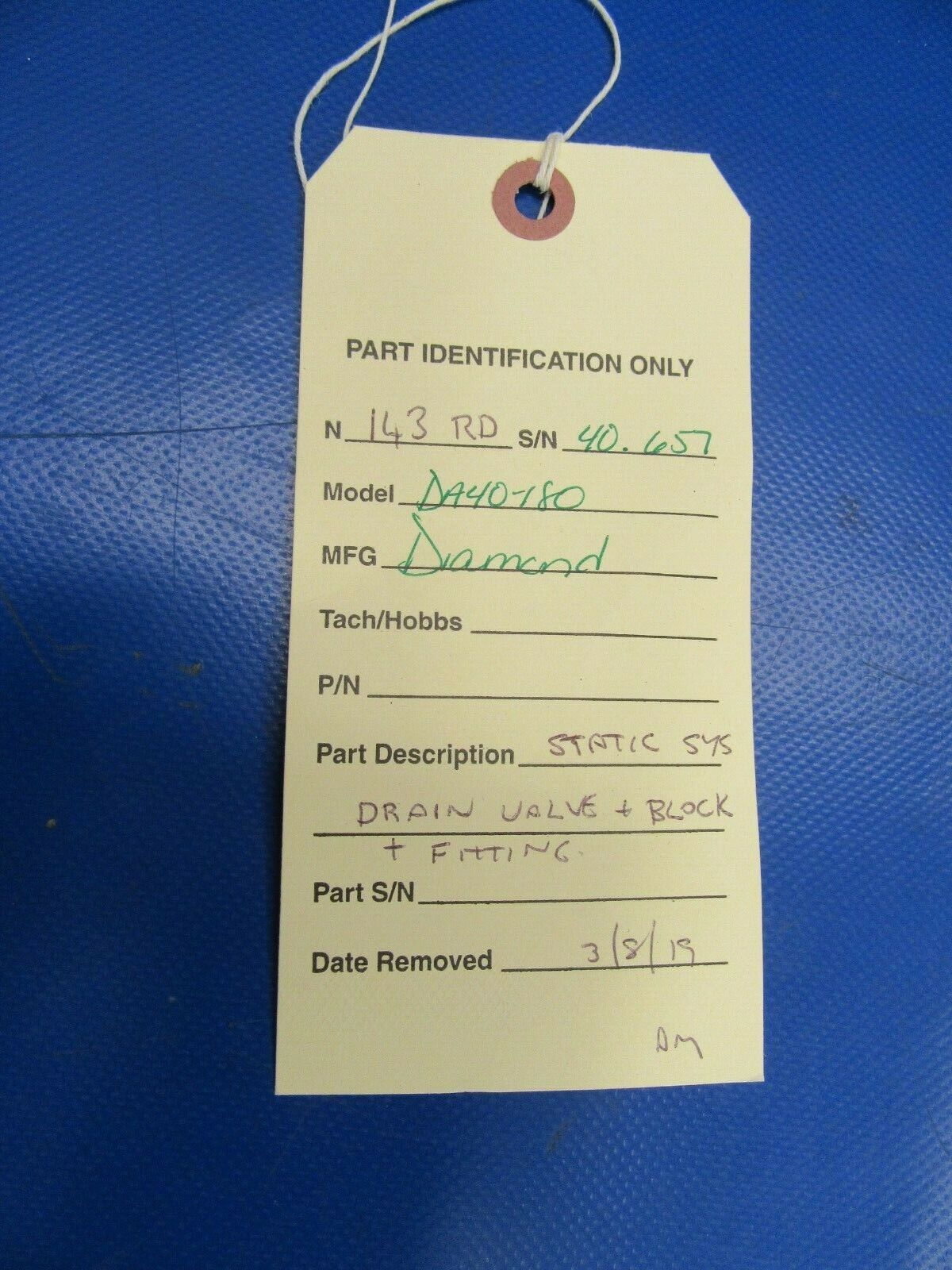 Diamond DA40-180 Static System Drain Valve & Block Fitting (0319-162)