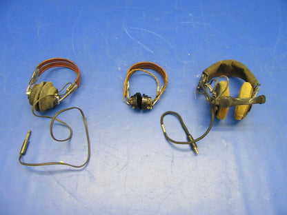 Vintage Aviation Headset WWII Era (LOT OF 3) PARTS or COLLECTIBLE (1021-451)