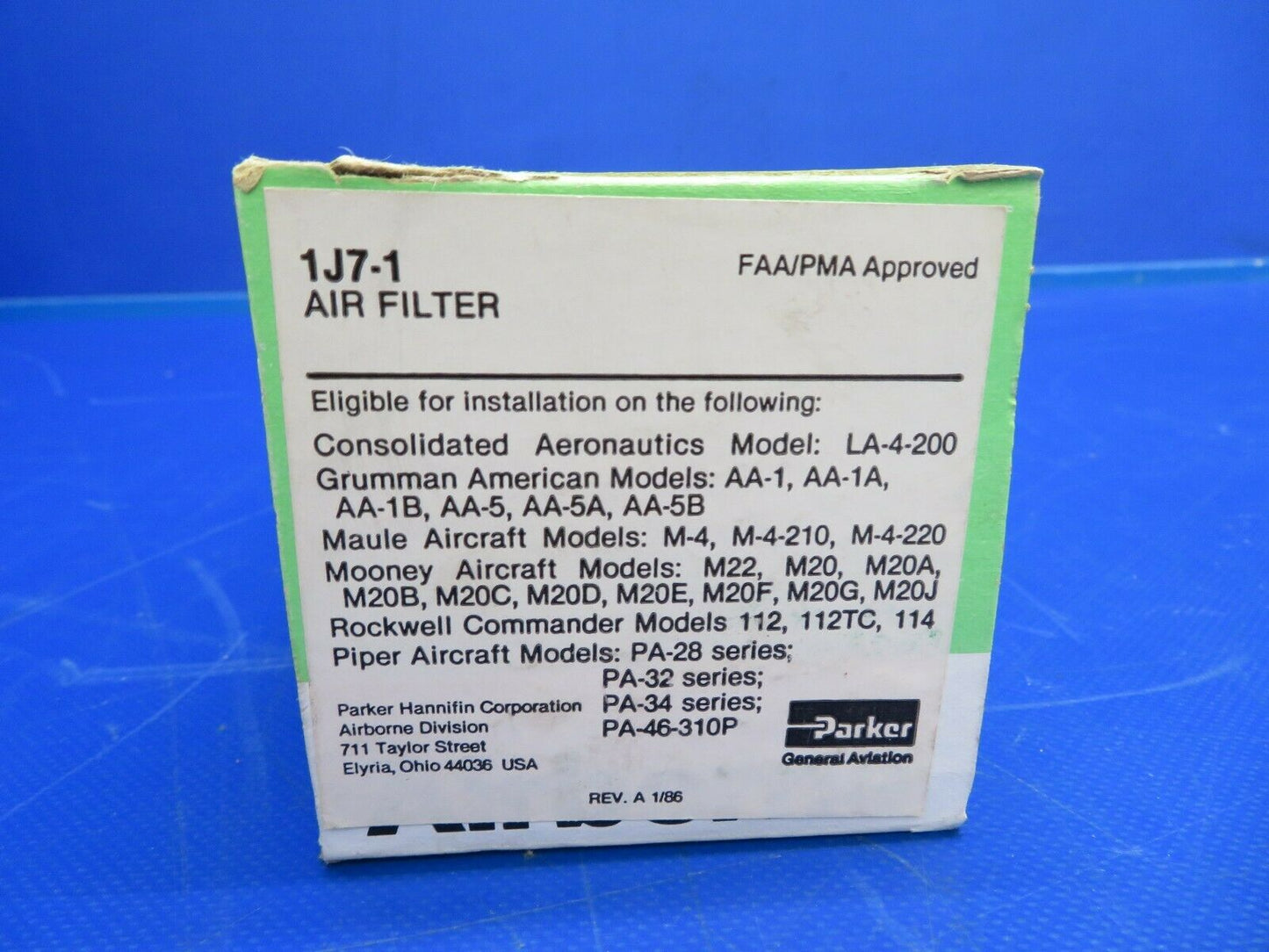 Airborne Air FIlter P/N 1J7-1 NOS New in Box (0720-861)
