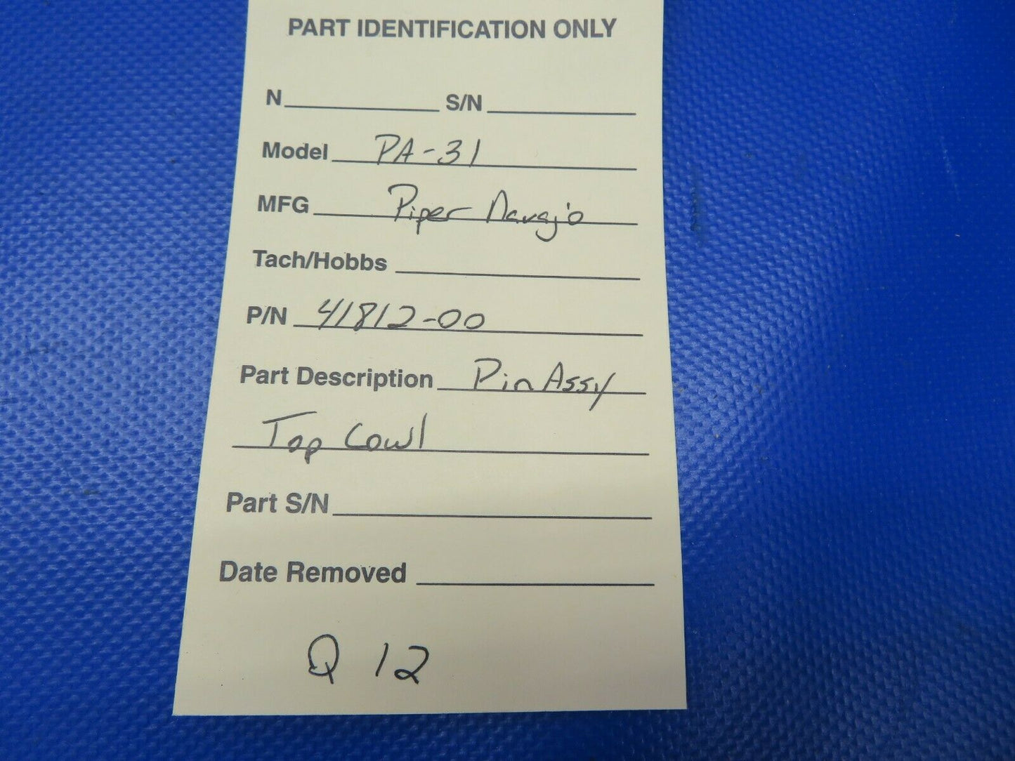 Piper PA-31 Navajo Pin Assy Top Cowl P/N 41812-00, 41812-000 (0521-706)