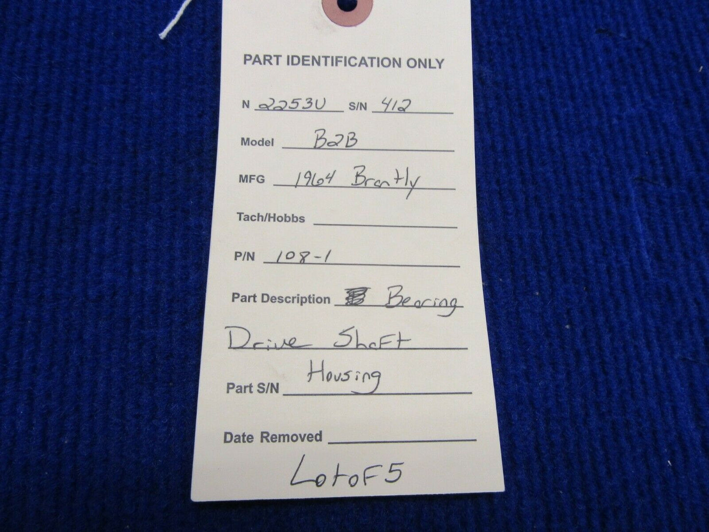 Brantly B2B Bearing Drive Shaft Housing P/N 108-1 LOT OF 5 (1121-566)