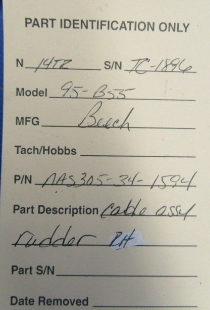 Beech Baron 95-B55 Cable Assy Rudder RH P/N NAS30534-1594 (1018-276)