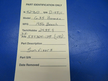 Beech G35 Bonanza Sun Visors P/N 35-534304-139 (0620-405)