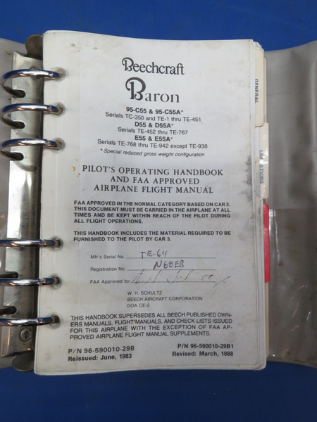 Beech Baron 95-C55 Pilots Operating Handbook P/N 96-590010-29B1 (0723-621)