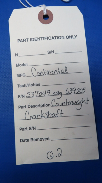 Continental Counterweight Crankshaft P/N 537049, SSBY 639205 (0523-876)