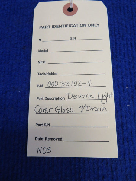 Devore Light Cover Glass w/Drain P/N 0033102-4 NOS (0522-413)