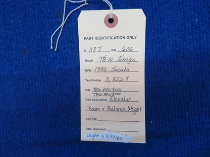 Socata TB-10 Elevator Boom & Balance Weight P/N 340190001 (0622-926)