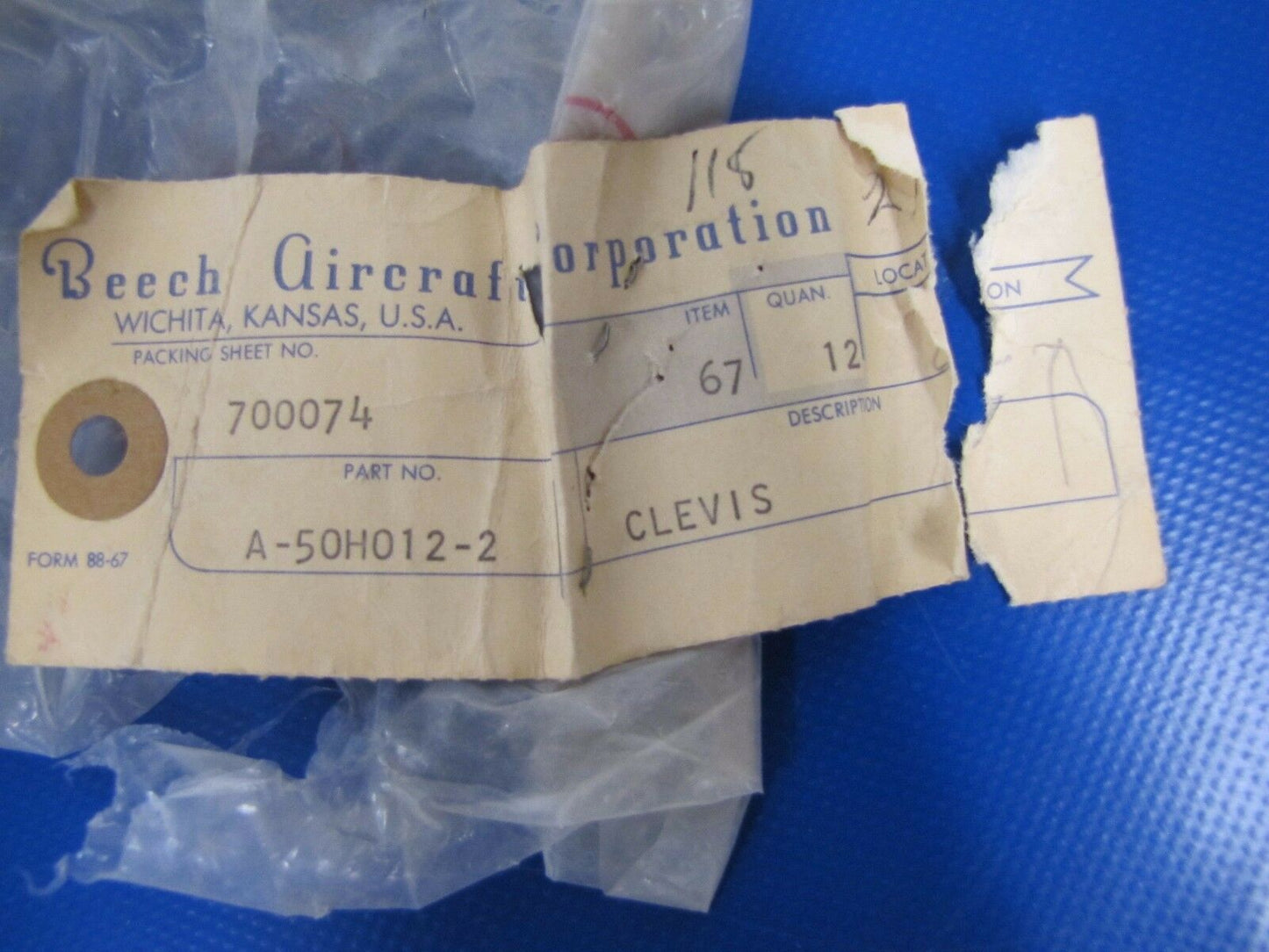 Beech / Textron Clevis ONE LOT OF 12 P/N A-50H012-2 / 50-H-012-2 NOS (0317-133)