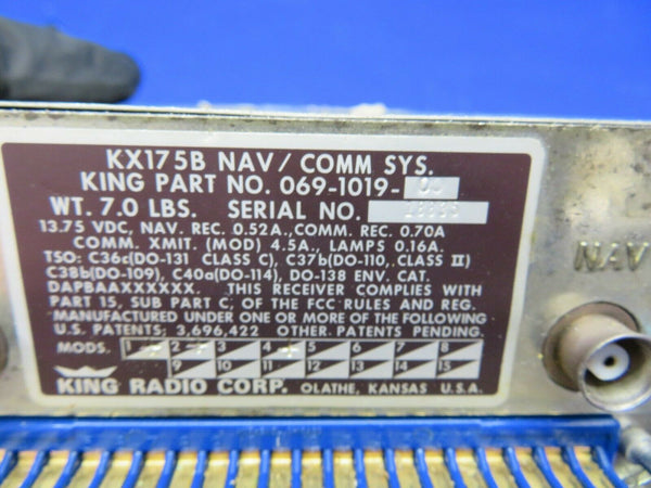 King KX 175B Nav Comm w/ Connector & Tray 14V 069-1019-00 PARTS (0221-62)
