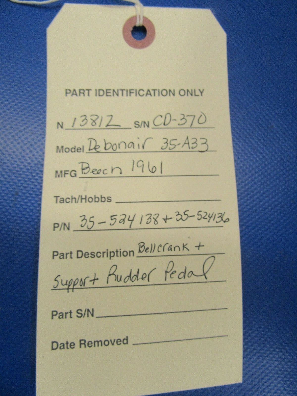 Beech Debonair Bellcrank & Support Rudder Pedal 35-524138 & 35-524136 (0119-319)