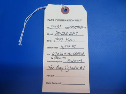 Piper PA-28R-201T Exhaust Tee Assy Cylinder #1 P/N 640964-101 (1122-839)