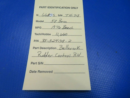 Beech 58 Baron Bellcrank Rudder Control RH P/N 35-524138-2 (0521-64)