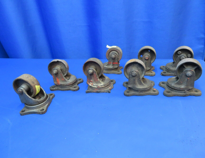 Vintage 3" Cast Iron Swivel Castors LOT OF 8 (0123-644)