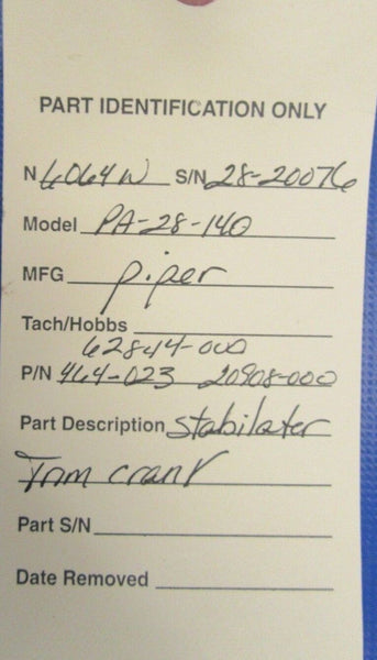 Piper PA-28-140 Cherokee Stabilator Trim Crank 464-023, 20908-000 (1018-185)