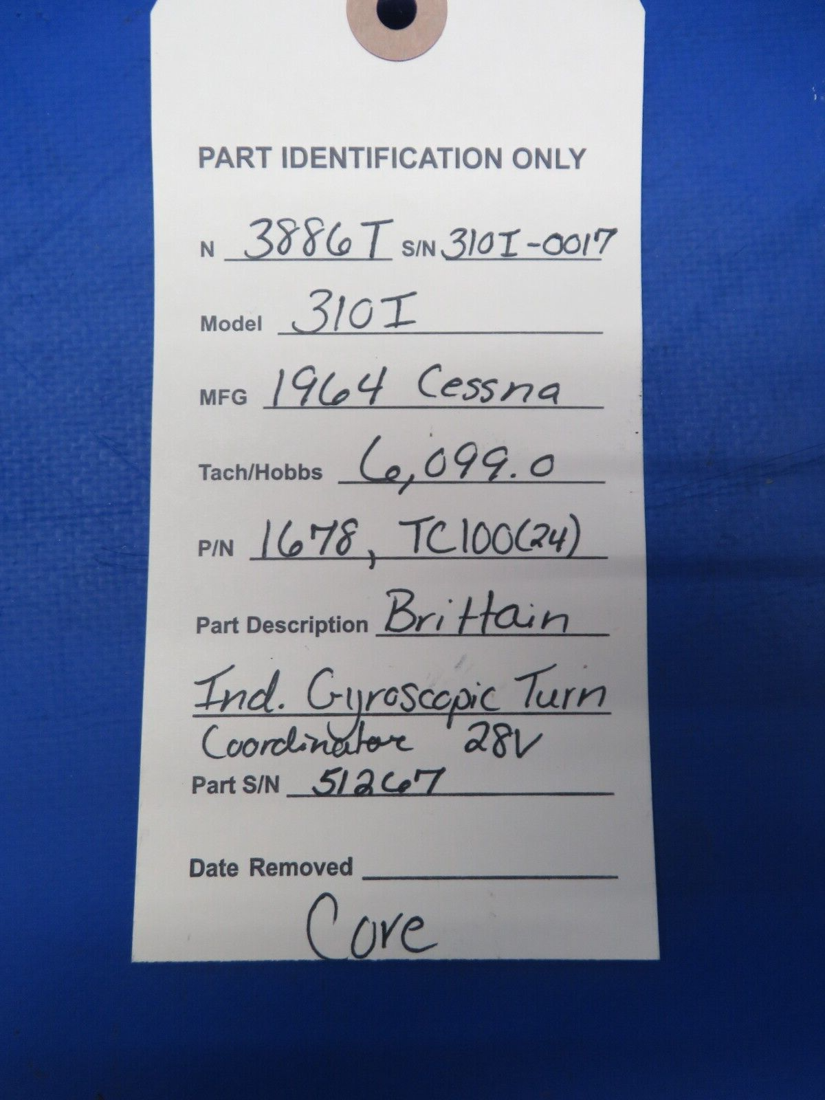 Brittain Gyroscopic Turn Coordinator 28v P/N 1678 CORE (0823-305)
