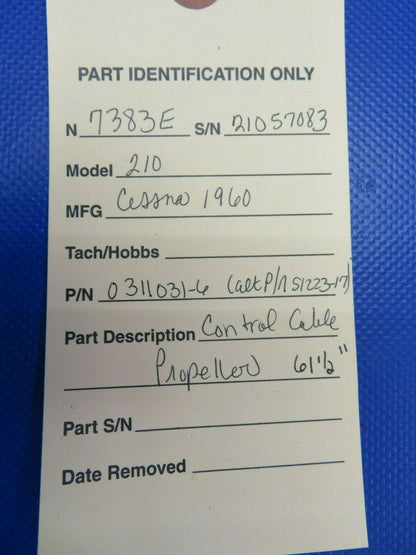 Cessna 210 Control Cable Propeller 61-1/2" 0311031-6  ALT P/N S1223-17 (0321-14)