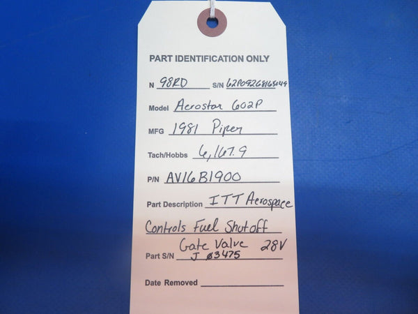 Piper Aerostar 602P Fuel Shutoff Gate Valve 28 Volts P/N AV16B1900 (0123-924)