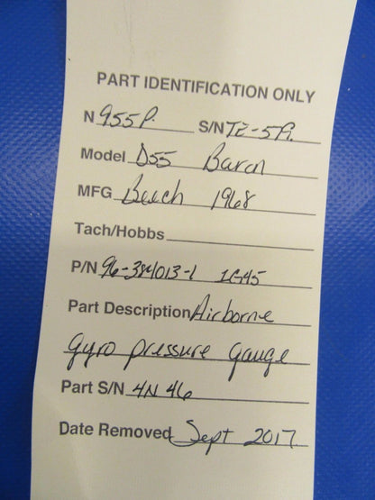 Airborne Gyro Pressure Gauge P/N 96-384013-1 & 1G45 (1017-40)
