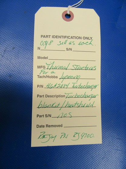 Thermal Structures Turbocharger Blanket Heat Shield P/N RJ9700 NOS (0219-421)