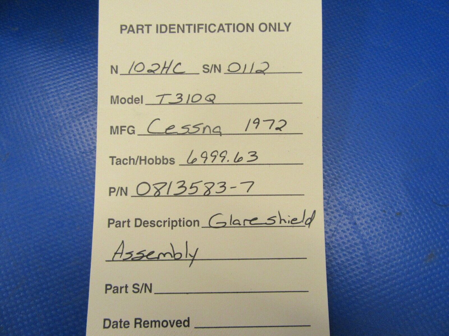 Cessna 310 / T310Q Glareshield Assembly P/N 0813583-7 (0619-136)