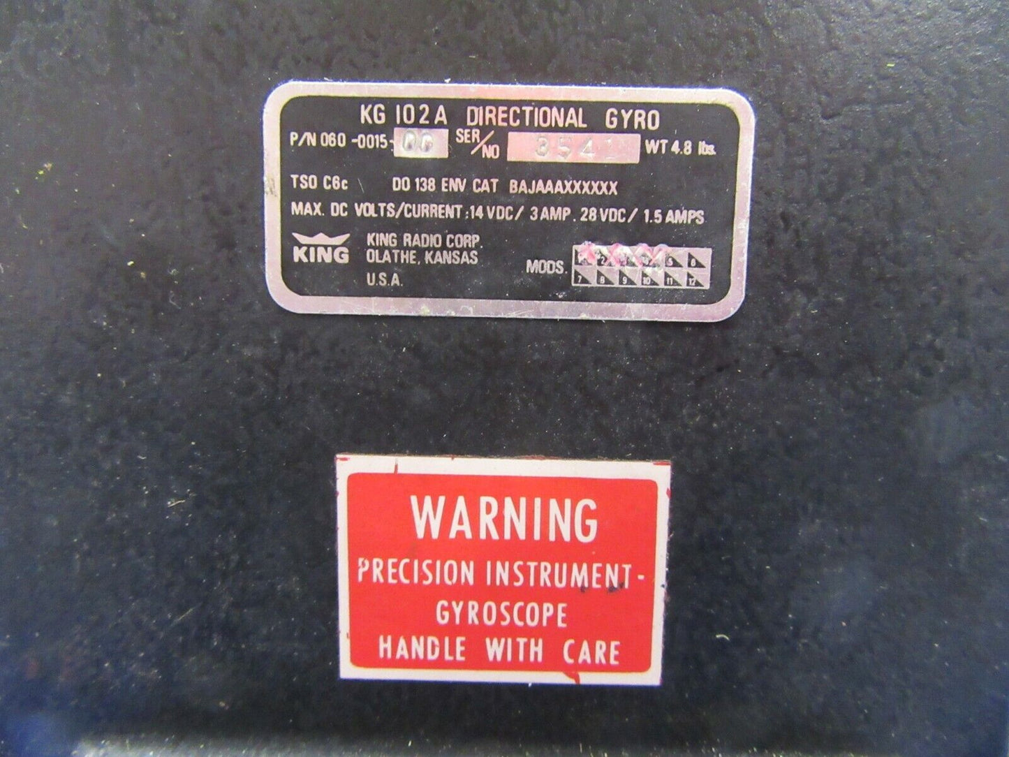 King KG 102A Directional Gyro 14V / 28V P/N 060-0015-00 CORE (0321-430)