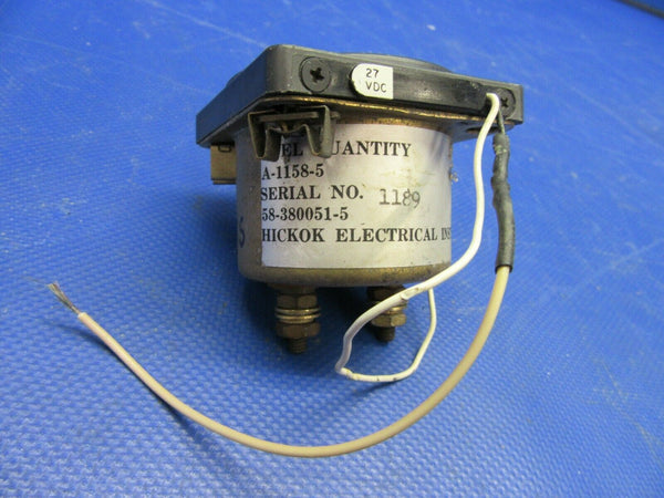 Hickok Fuel Quantity Gauge Lighted 27V P/N 58-380051-5, A-1158-5 (0821-483)