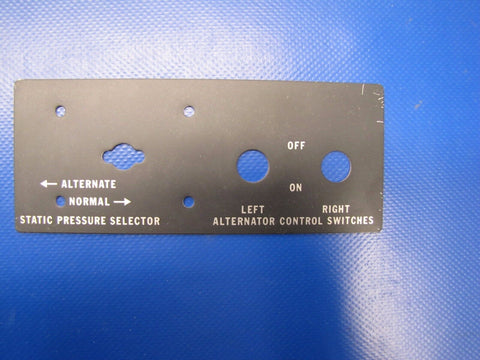 Piper Placard Pressure Selector And Alternator Control P/N 48000-00 (0417-124)