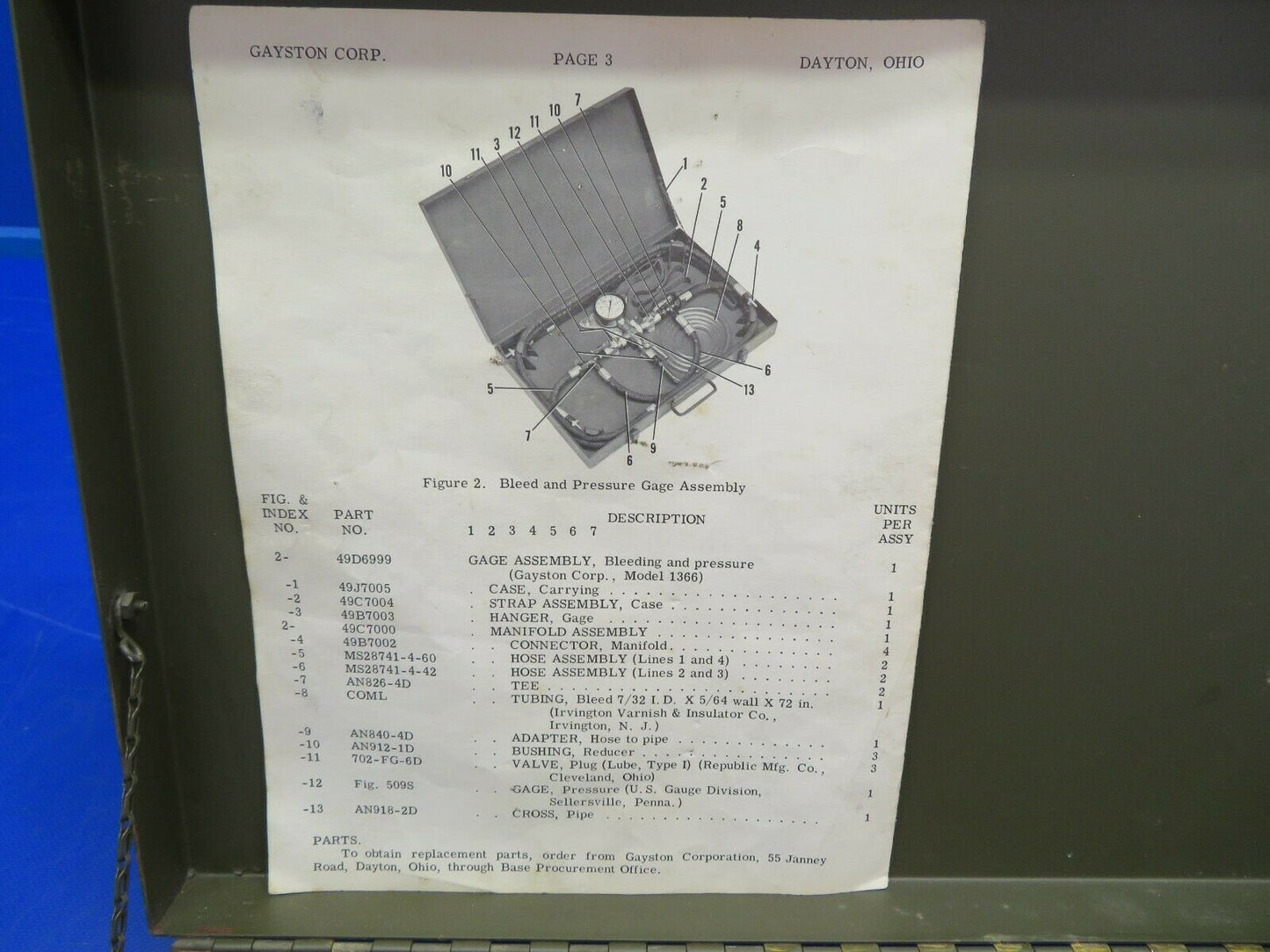 Gayston Bleed & Pressure Gauge Model 1366 MFG June 1965 (0720-892)