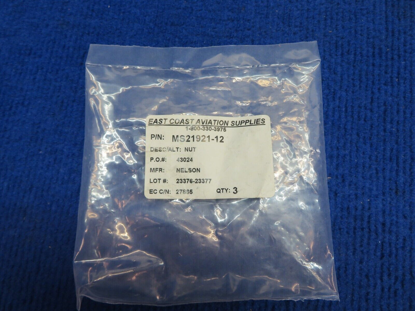 Tube Coupling Nut P/N MS21921-12 LOT OF 3 NOS (0622-362)