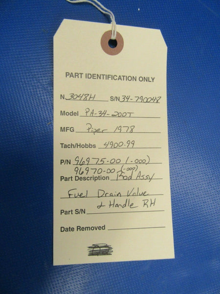 Piper PA-34-200T Rod Assy Fuel Drain & Handle RH 96975-00, 96975-000 (1119-409)
