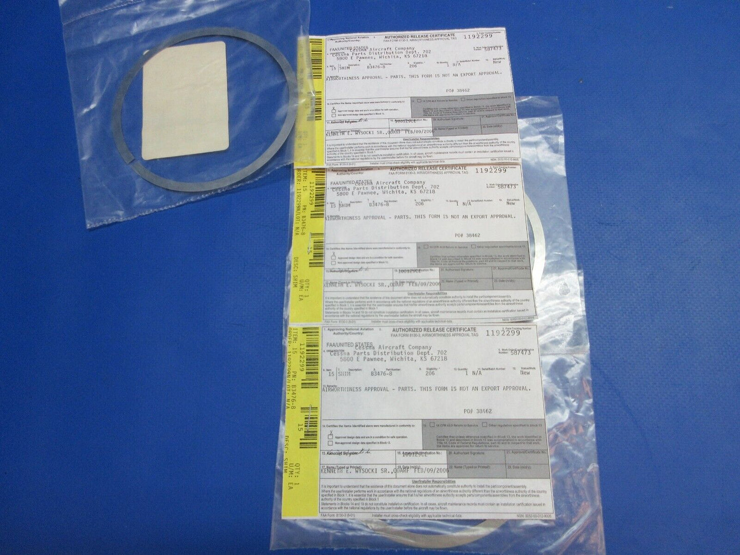 McCauley Threaded Propeller Shim w/ 8130 NOS LOT OF 3 P/N B-3476-8 (0523-398)