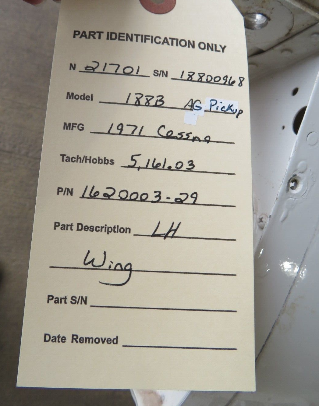 1972 Cessna 188B Left Hand Wing Structure P/N 1620004-29 CORE (0423-101)