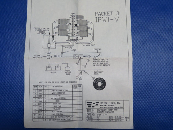 Precise Flight Instrument Pump INOP Warning Indicator IPWI-1-V NOS (0124-1223)