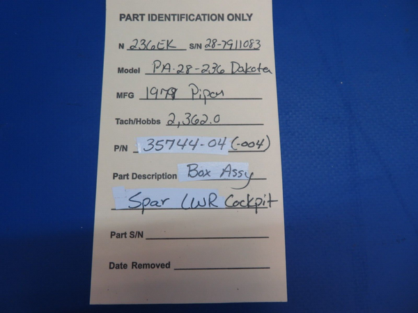 Piper PA-28-236 Dakota Box Assy Spar Lower Cockpit P/N 35744-04 (0323-21)