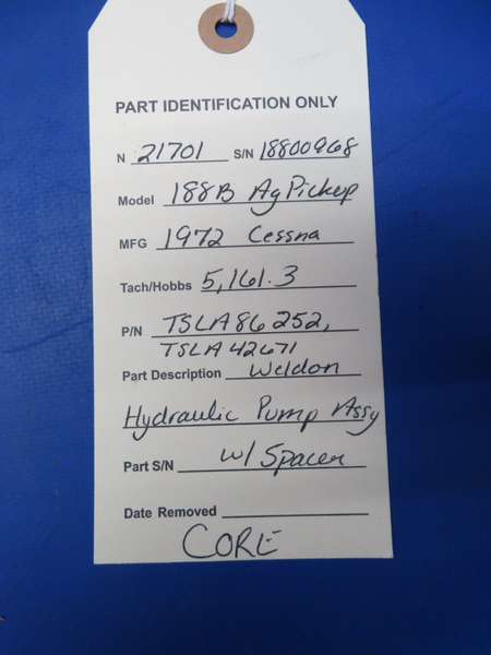 Cessna 188B Weldon Hydraulic Pump Assy w/ Spacer P/N TSLA86252 CORE (0723-683)